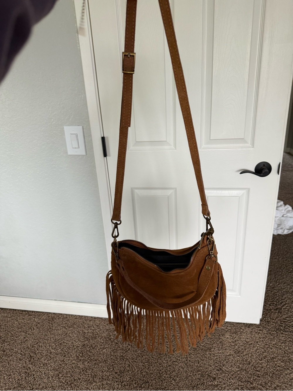 Fringed Suede Shoulder Bag in Brown - Picture 4 of 4